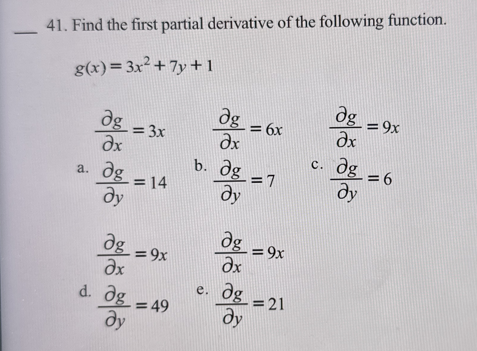 Find the first partial derivative of the