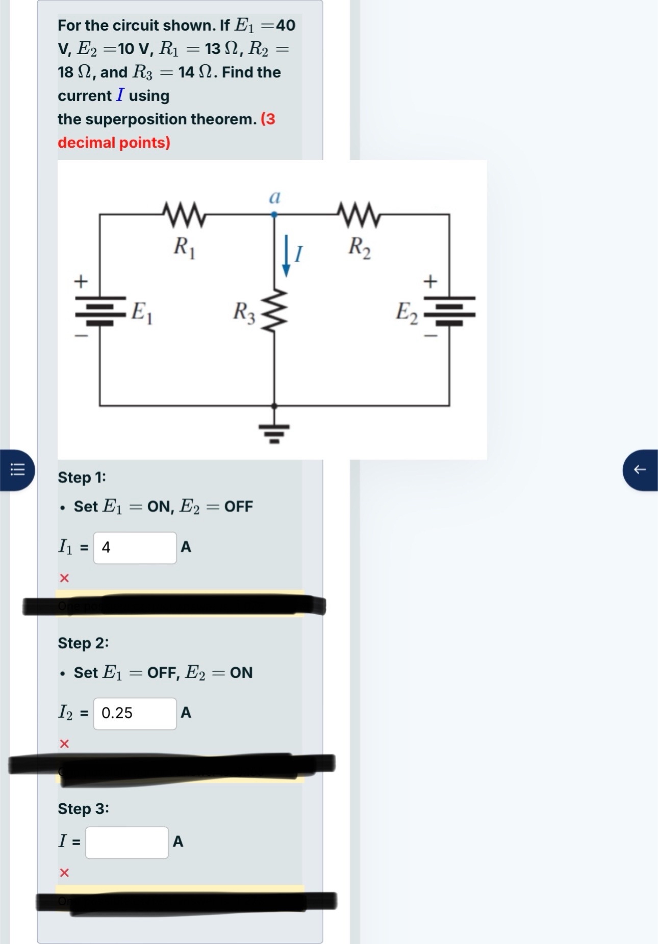 For the circuit shown. If E 1 = 4 0 V , E 2 = 1 0
