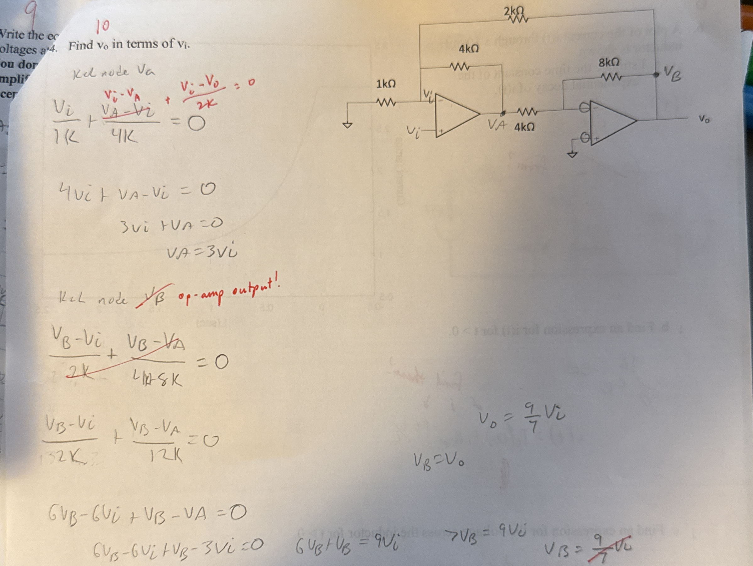 9 , 1 0 Vrite the es oltages a * * 4 . Find v o