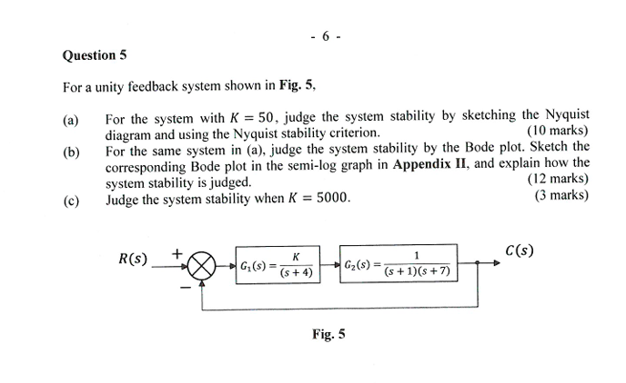 Question 5 For a unity feedback system shown in