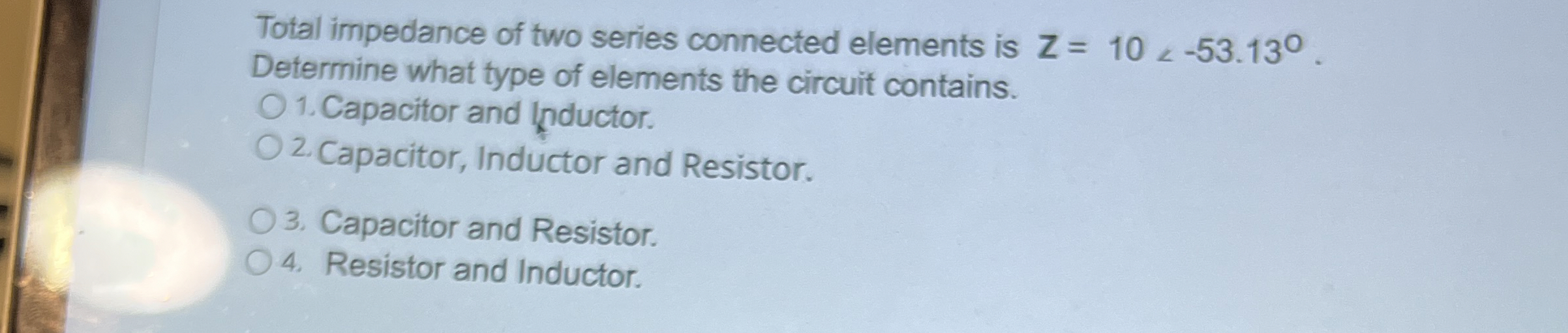 Total impedance of two series connected elements