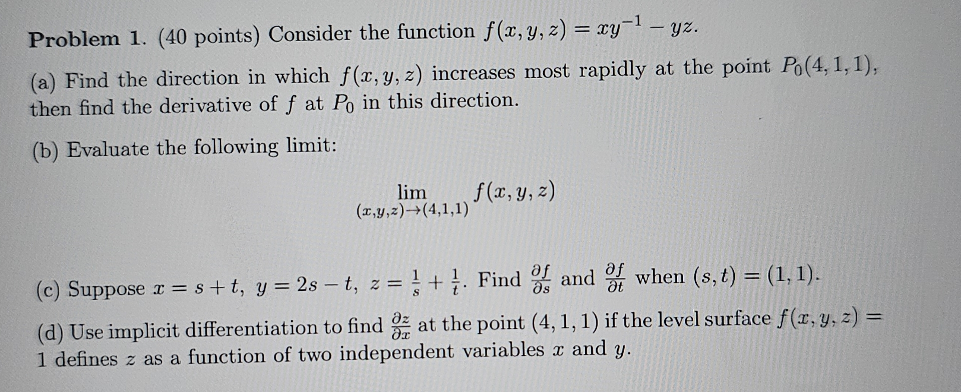 Problem 1 . ( 4 0 points ) Consider the function