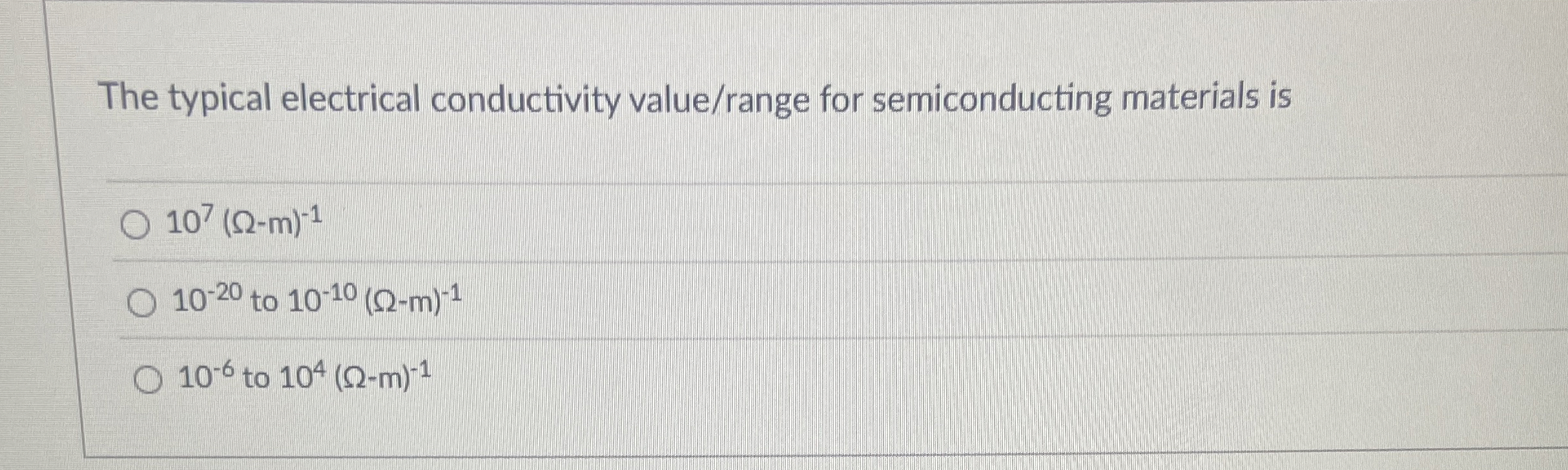 The typical electrical conductivity value / range