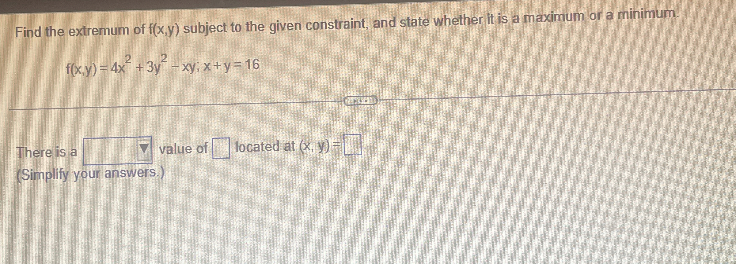 Find the extremum of f ( x , y ) subject to the