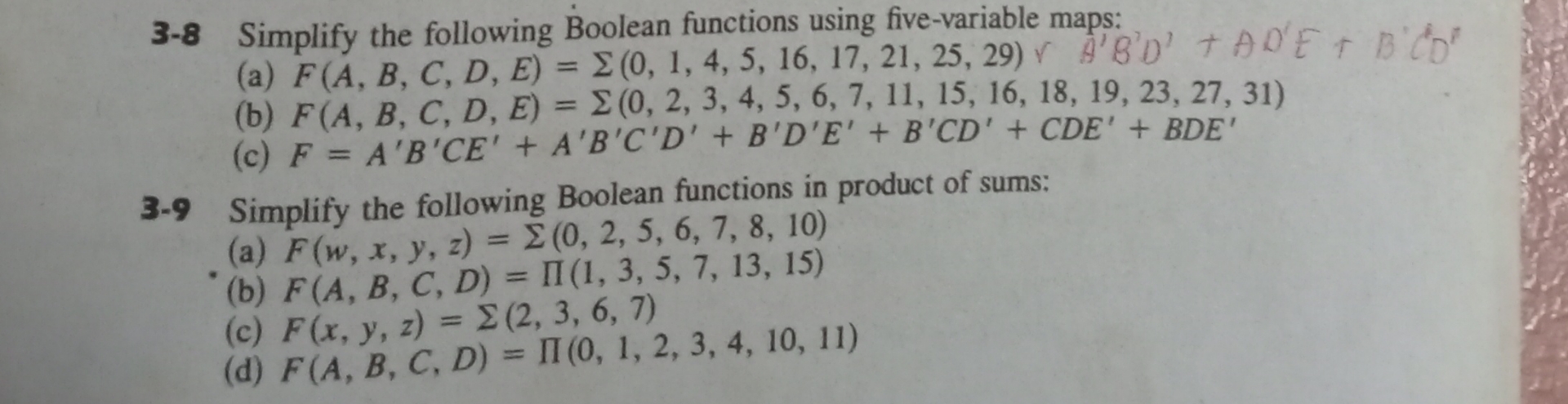 3 - 8 Simplify the following Boolean functions