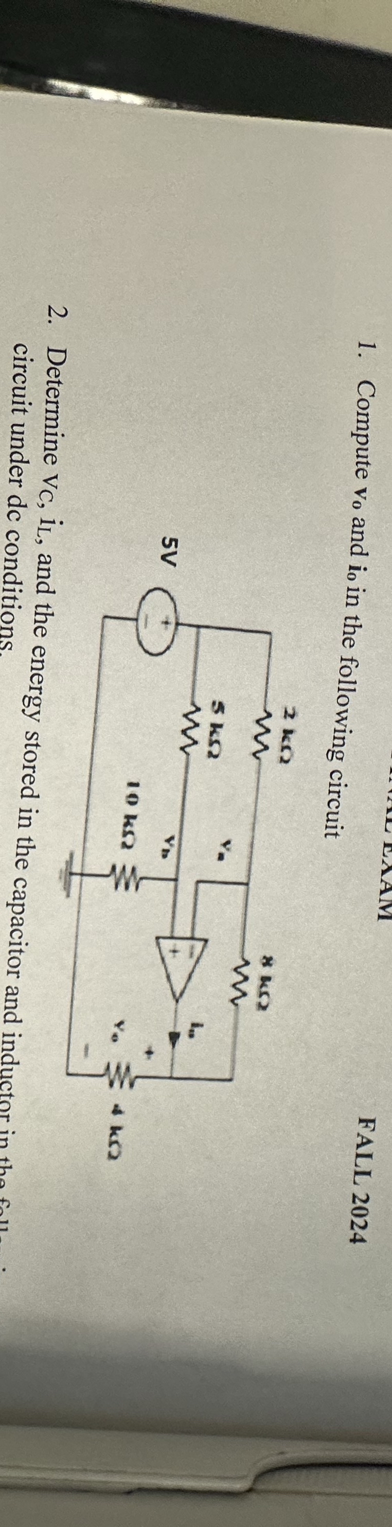 Compute v 0 and i 0 in the following circuit FALL
