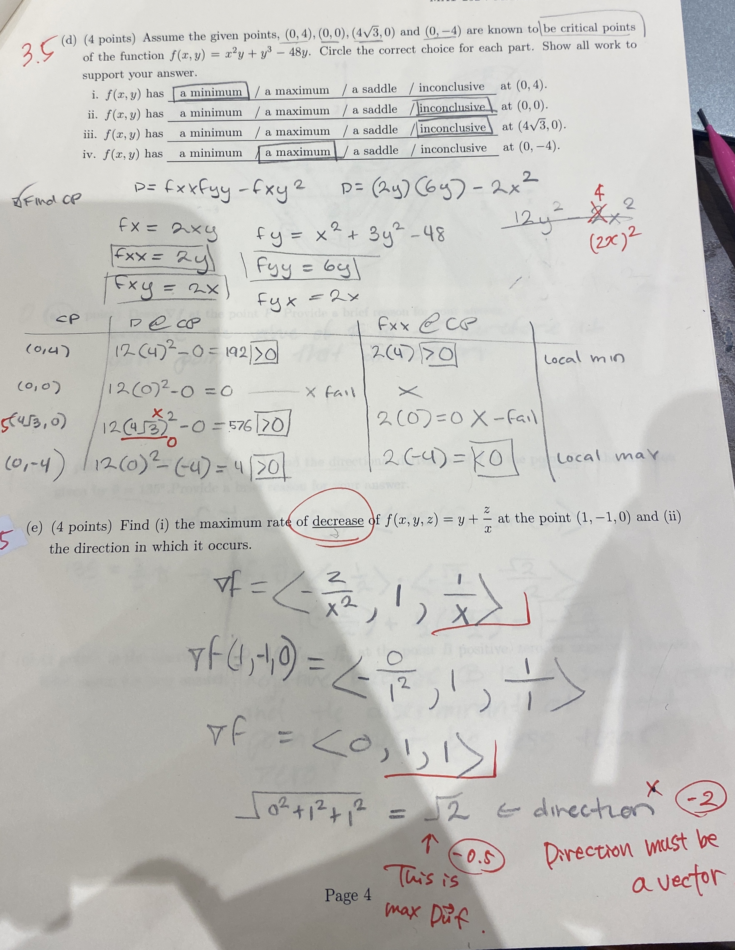 ( d ) ( 4 points ) Assume the given points, ( 0 ,