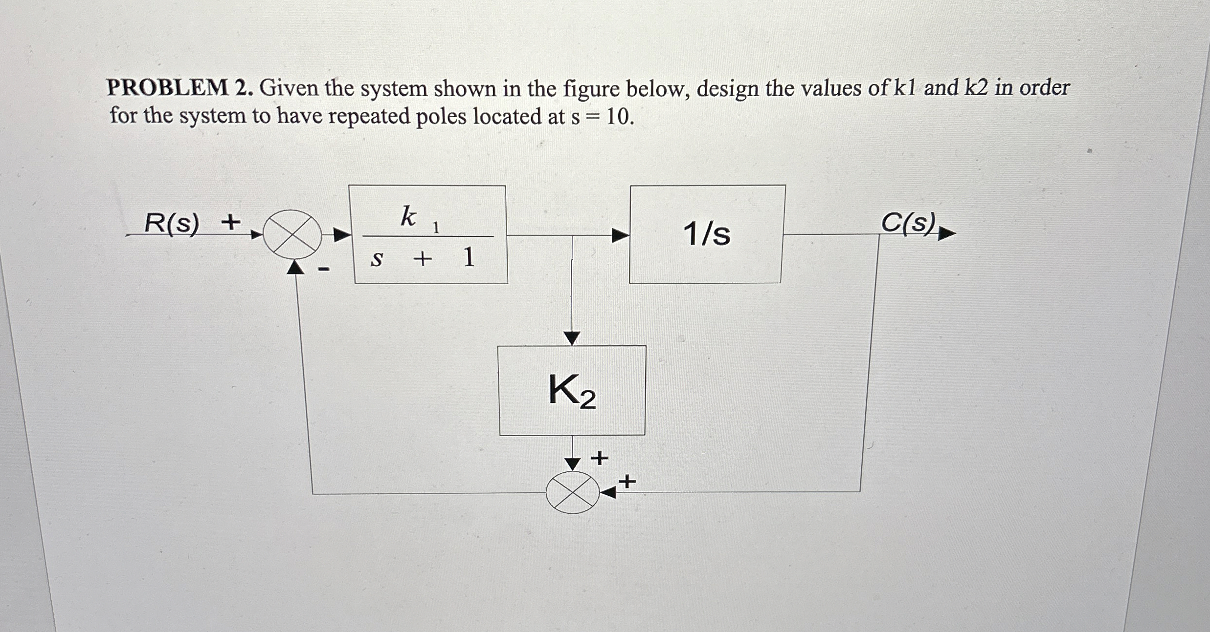 PROBLEM 2 . Given the system shown in the figure