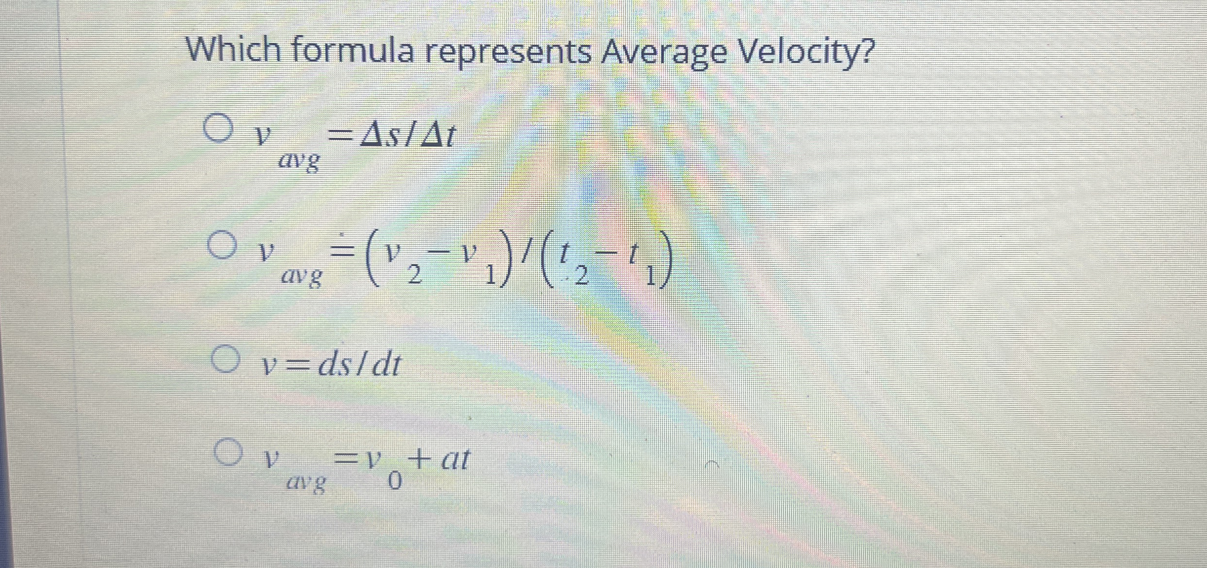 Which formula represents Average Velocity? v a v