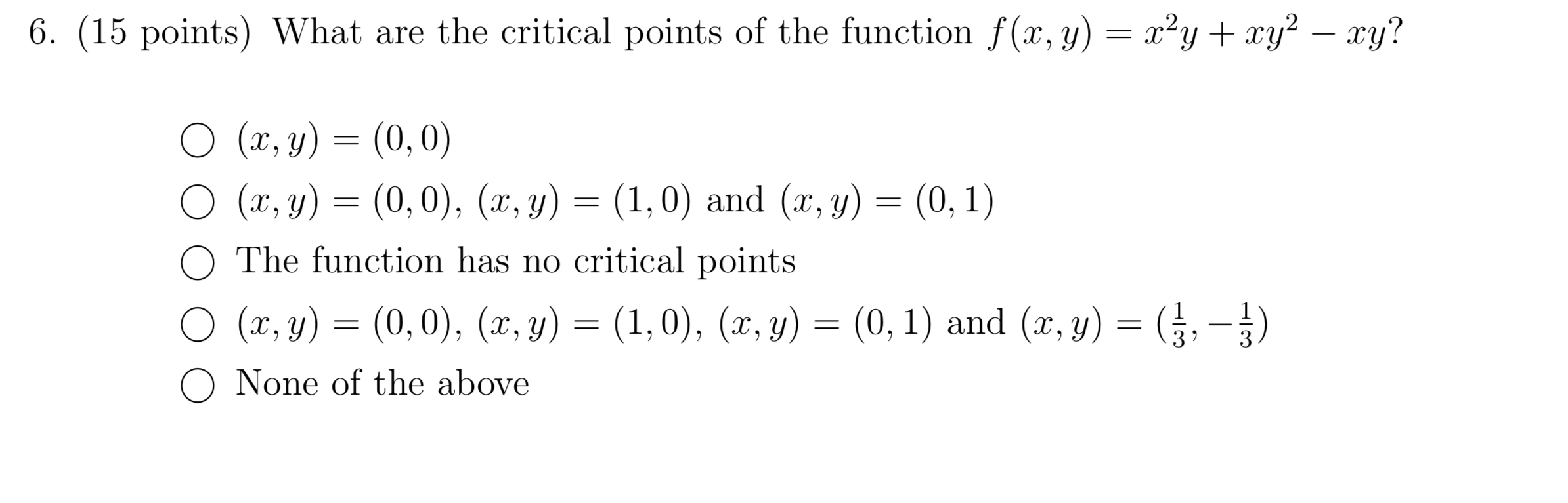 ( 1 5 points ) What are the critical points of