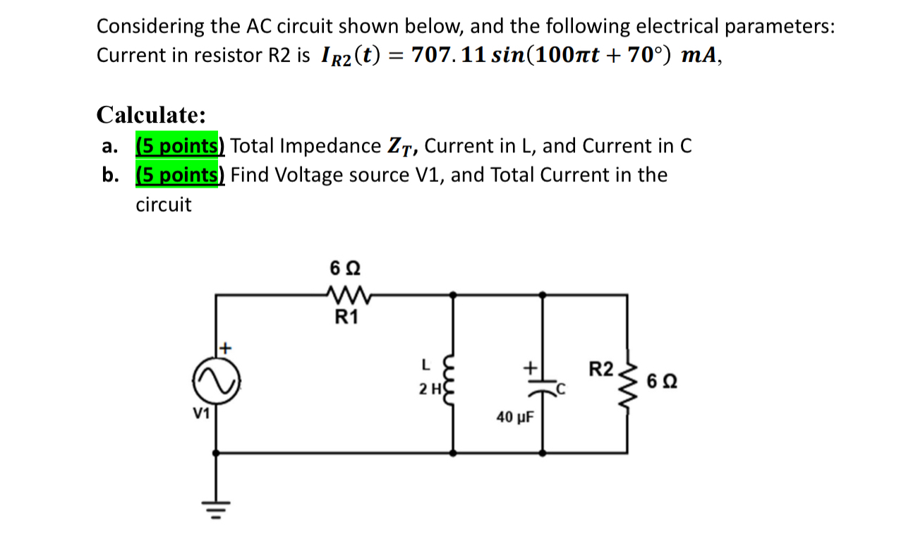 Considering the AC circuit shown below, and the