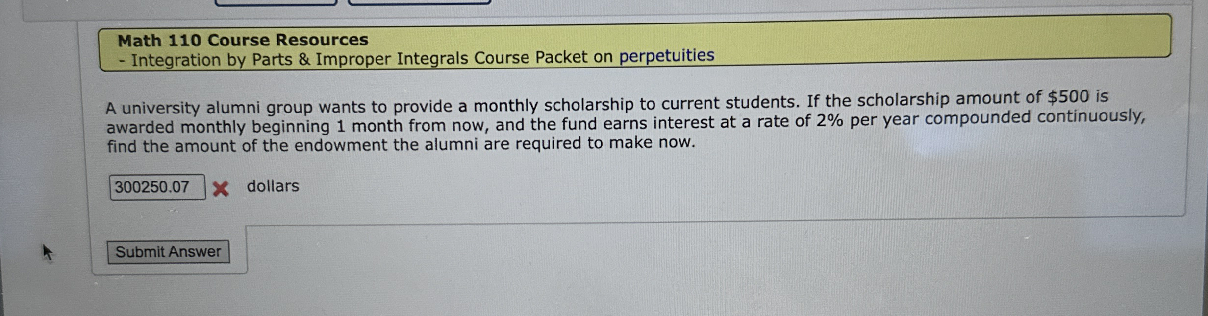 Math 1 1 0 Course Resources Integration by Parts