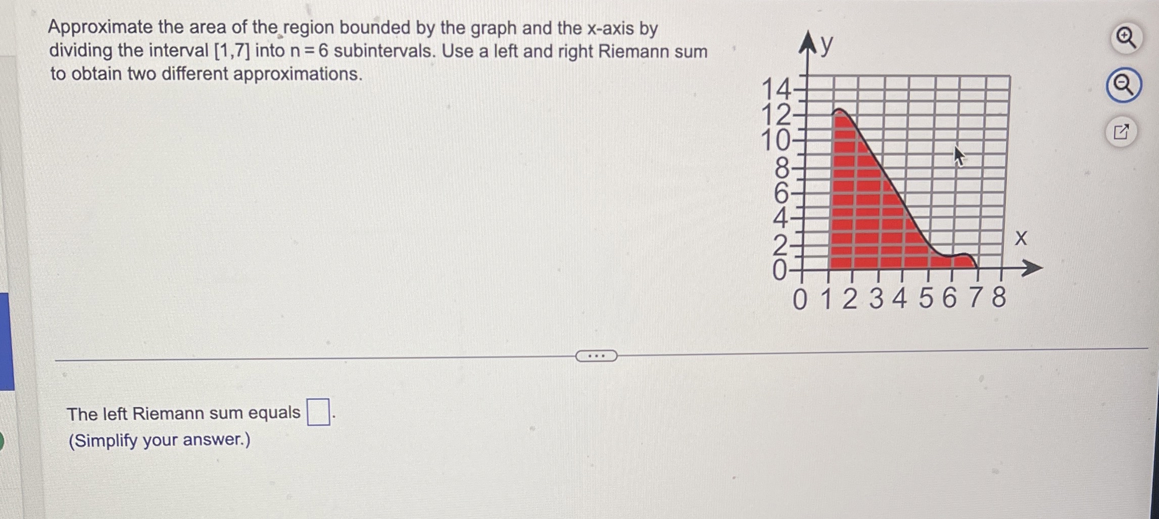 Approximate the area of the region bounded by the