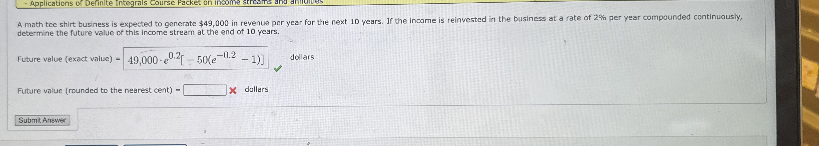 Applications of Definite Integrals Course Packet