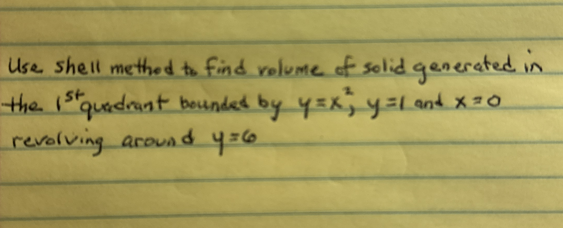Use shell method to find volume of solid