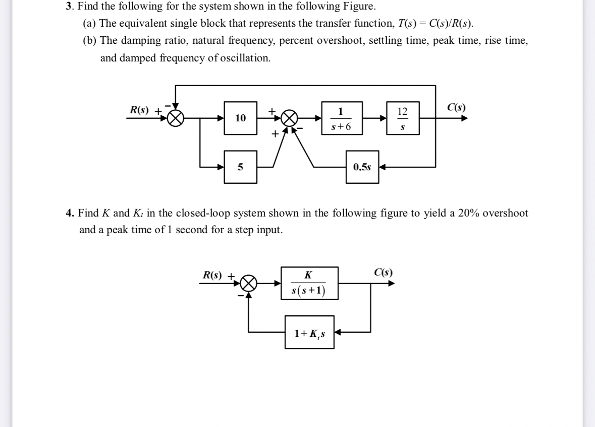 Find the following for the system shown in the