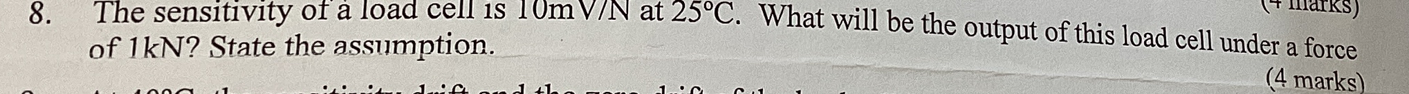 The sensitivity of a load cell is 1 0 m V N at 2