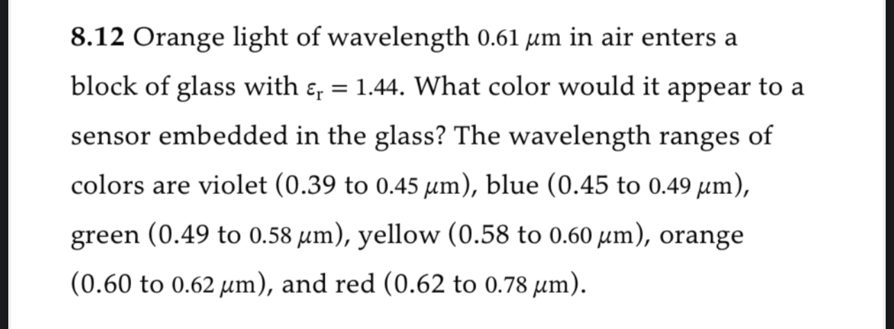 8 . 1 2 Orange light of wavelength 0 . 6 1 m in