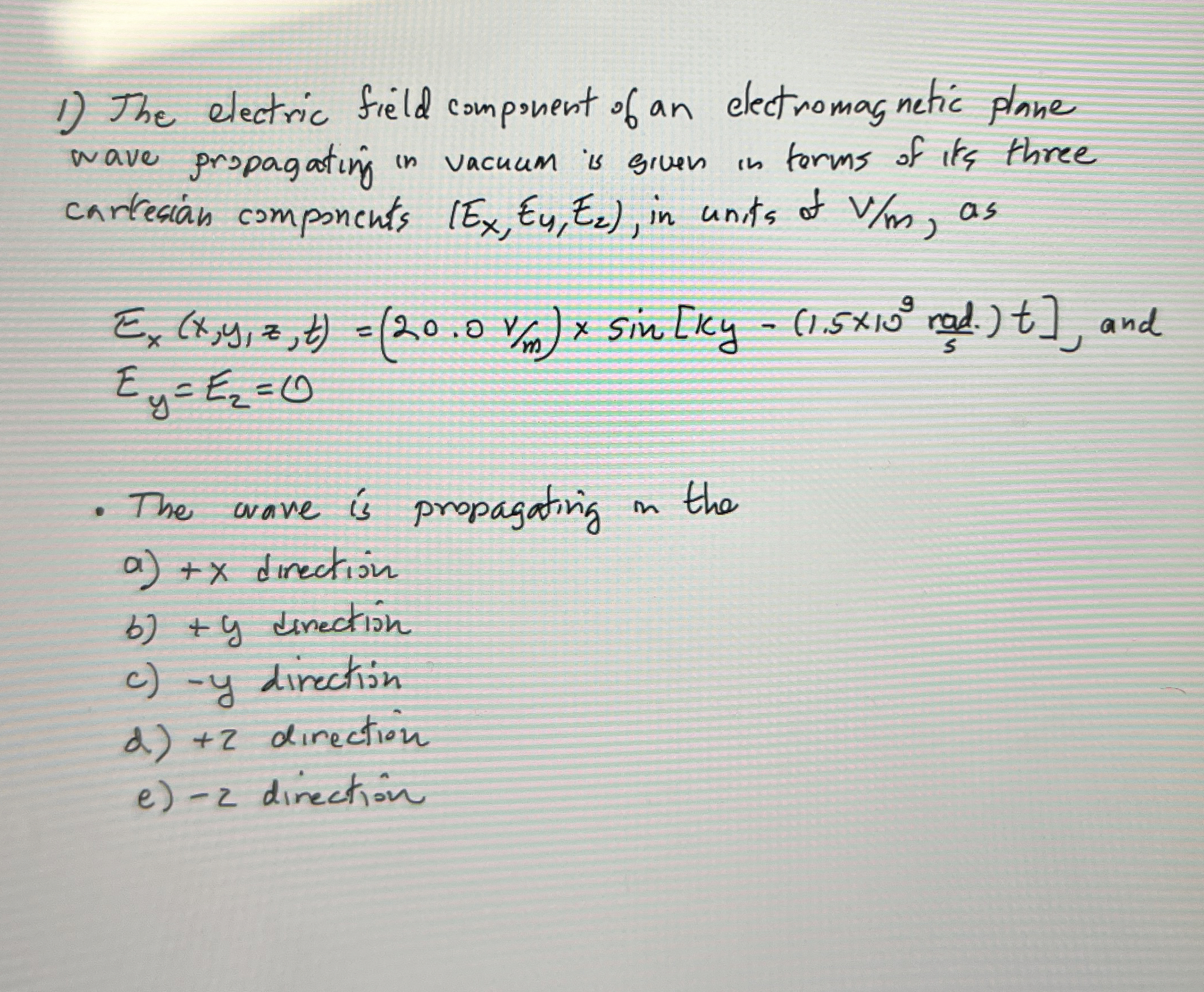 The electric field componest of an