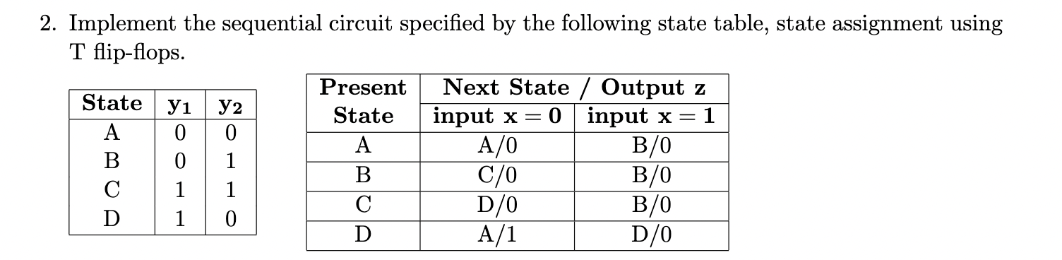 2 . Implement the sequential circuit specified by