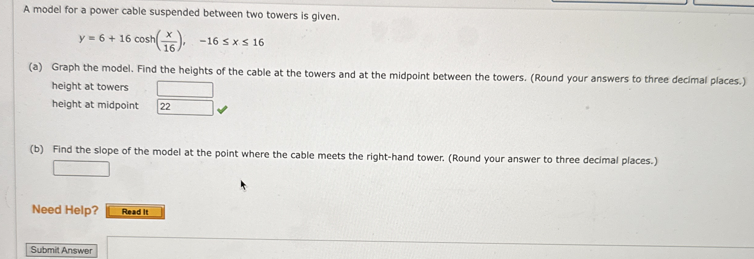 A model for a power cable suspended between two