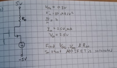 V t h = 0 . 8 v K ' n = 8 0 A V 2 W L = 3 I D = 2