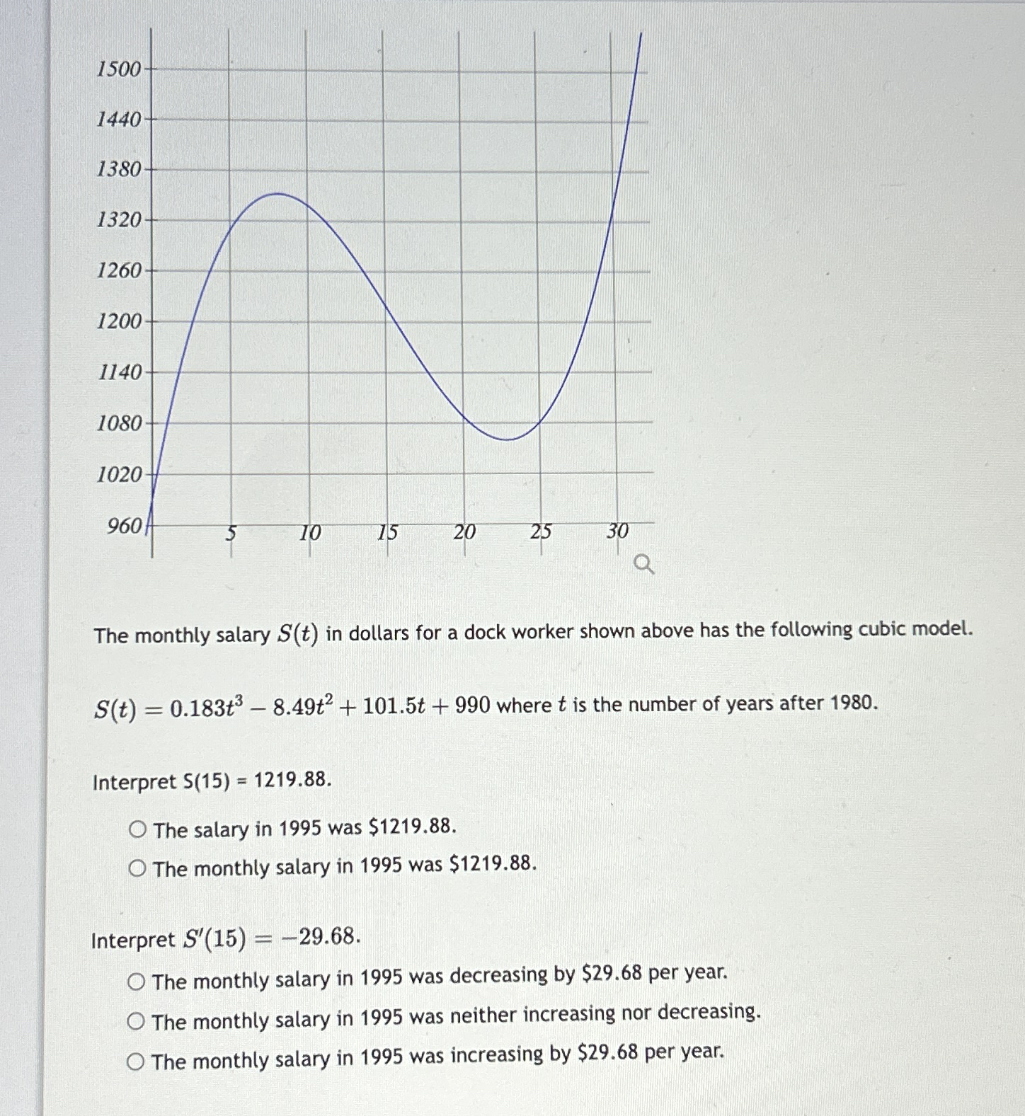 The monthly salary S ( t ) in dollars for a dock