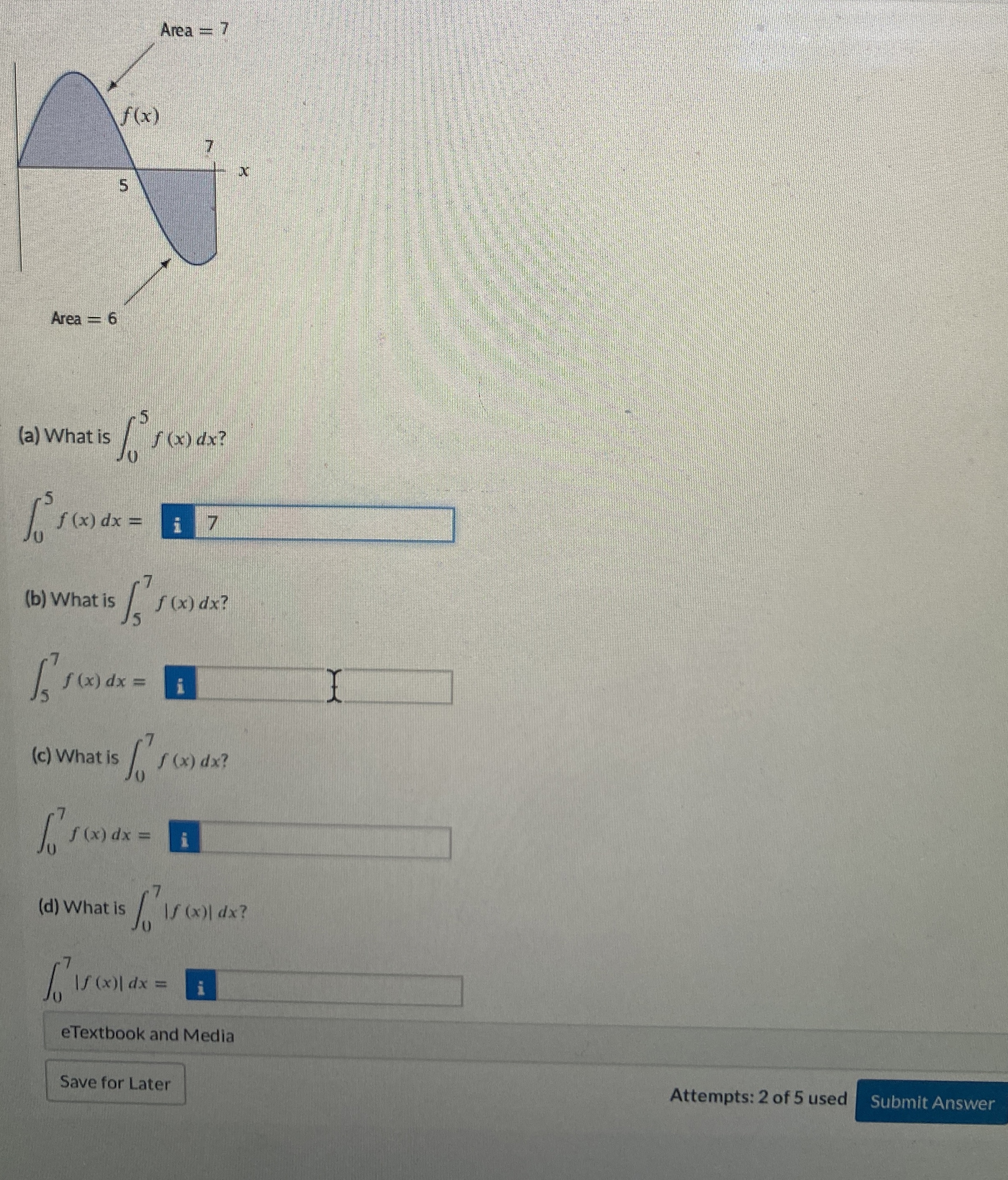 ( a ) What is 0 5 f ( x ) d x ? 0 5 f ( x ) d x =