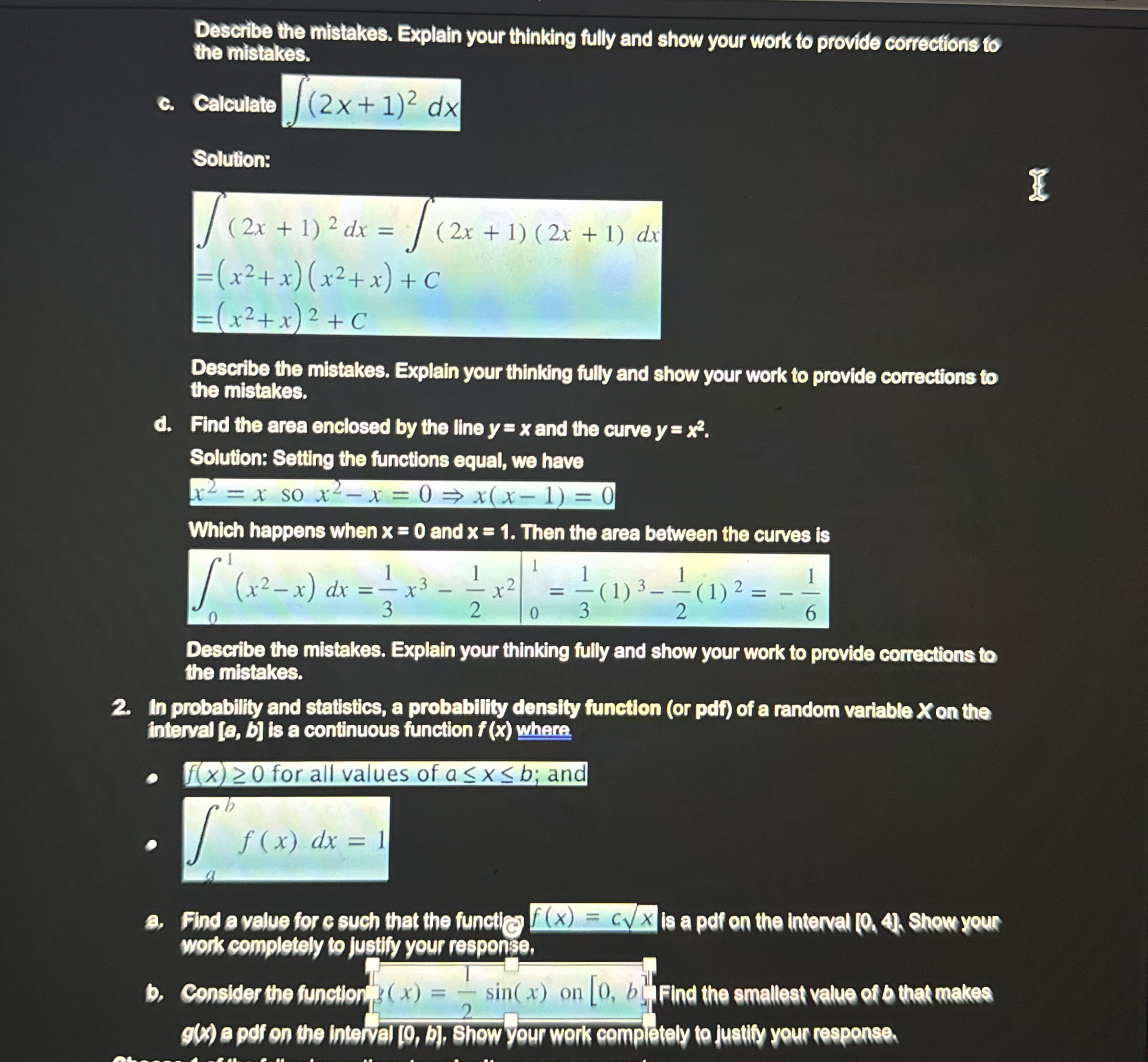 Describe the mistakes. Explain your thinking