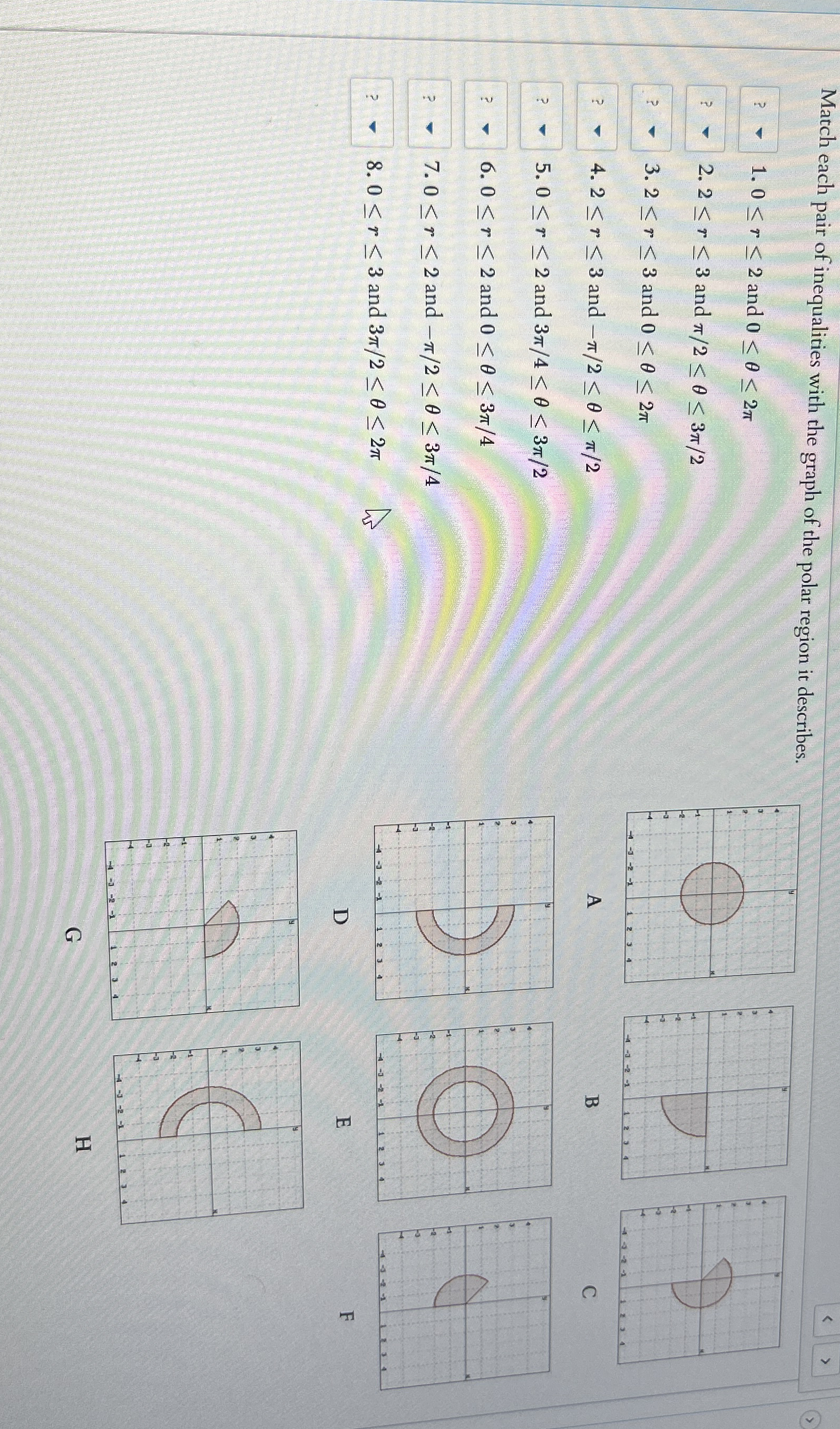 Match each pair of inequalities with the graph of