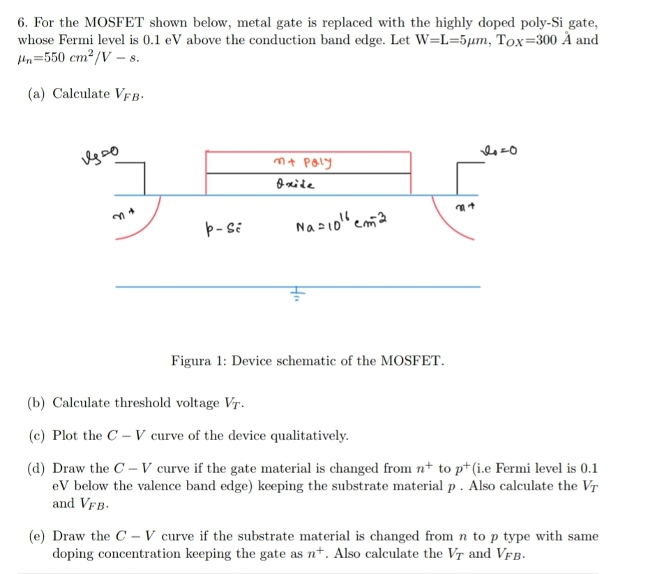 For the MOSFET shown below, metal gate is