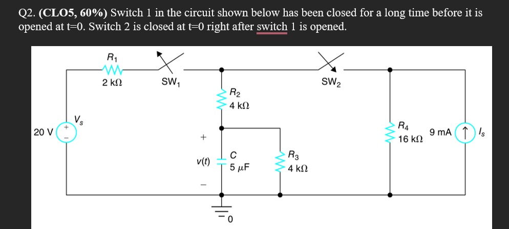 Switch 1 in the circuit shown below has been
