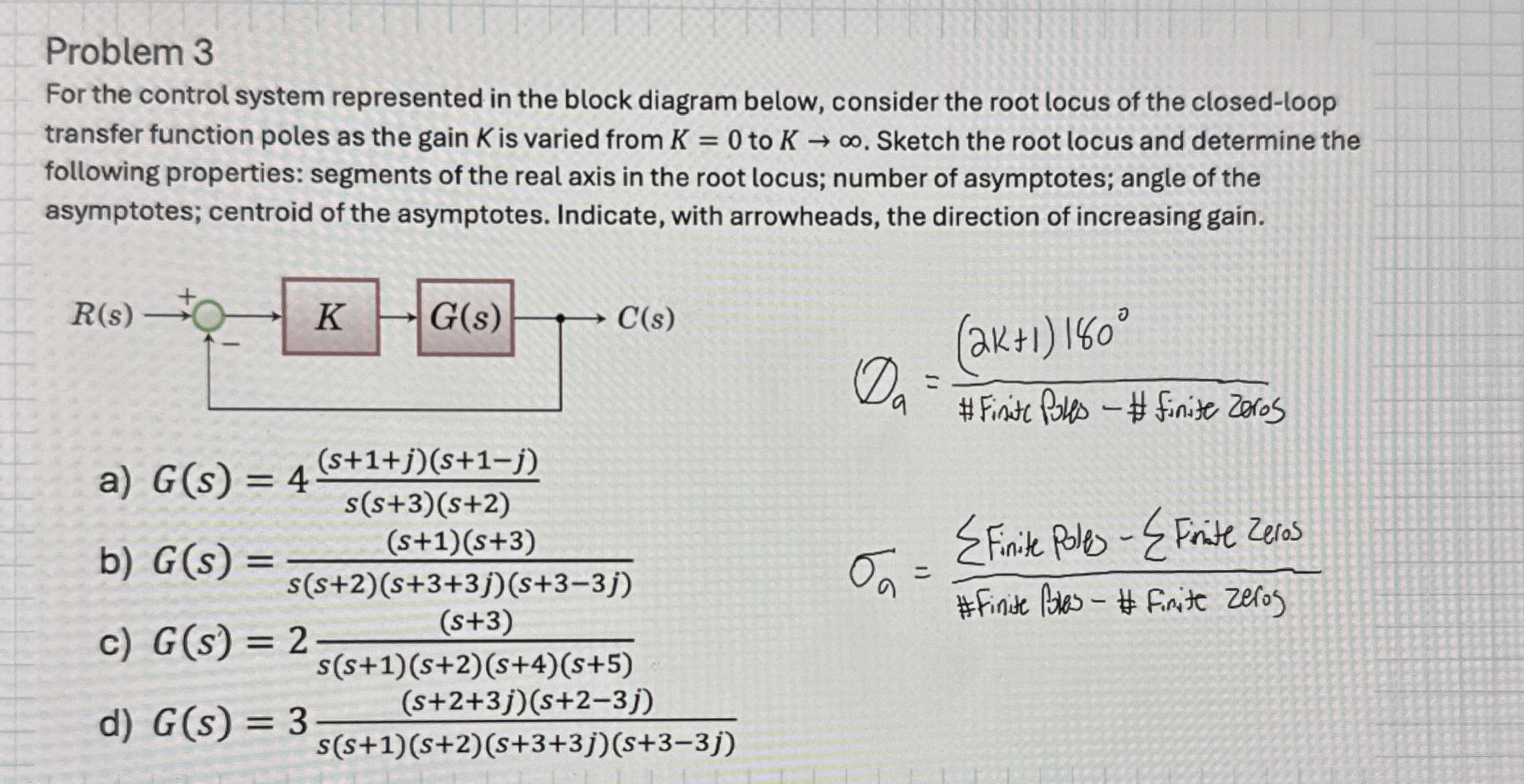 Automatic Controls Hw help please Problem 3 For
