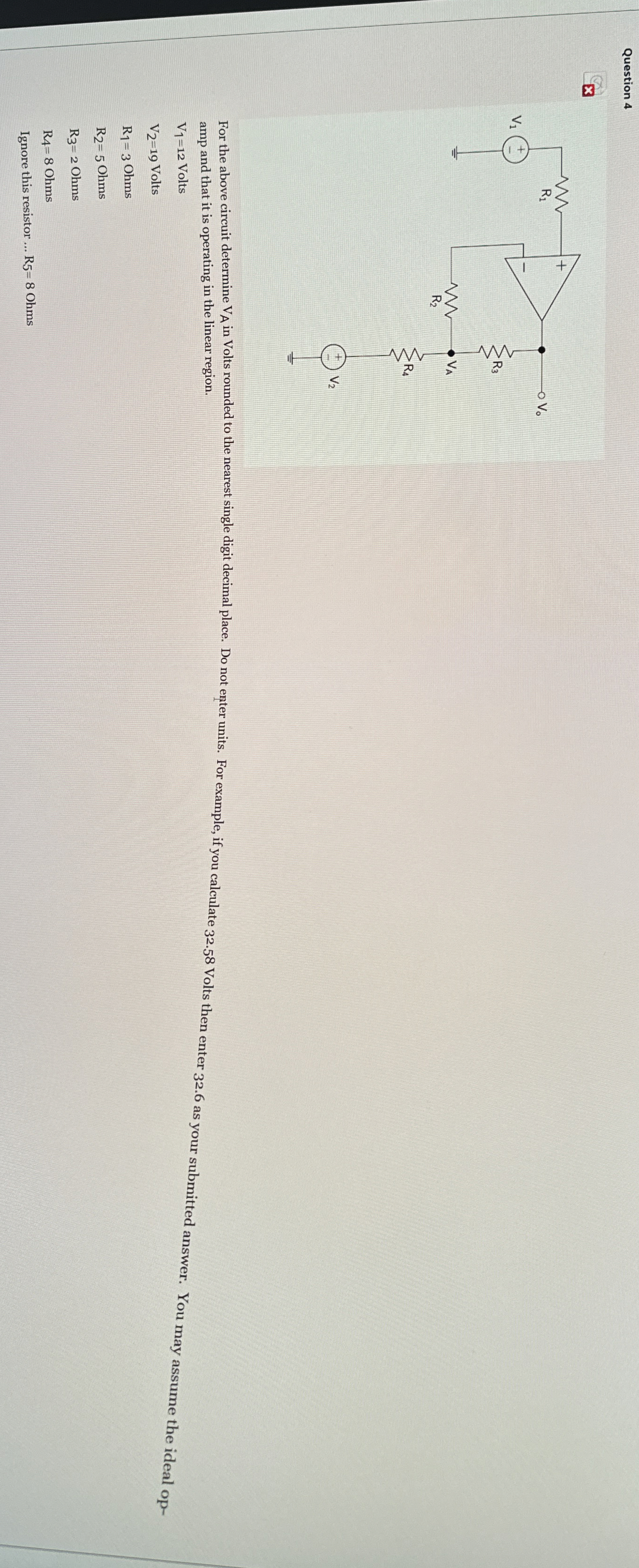Question 4 V 1 = 1 2 Volts V 2 = 1 9 Volts R 1 =
