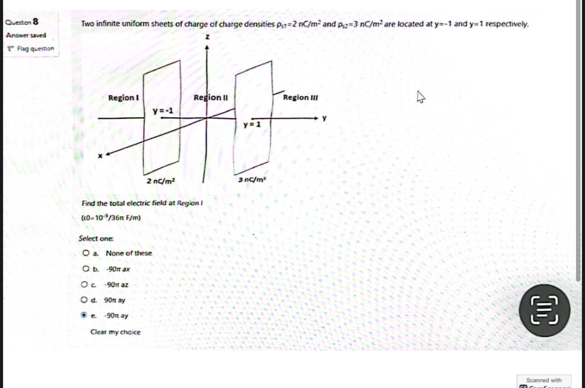 Queston 8 Two infinite uniform sheets of charge