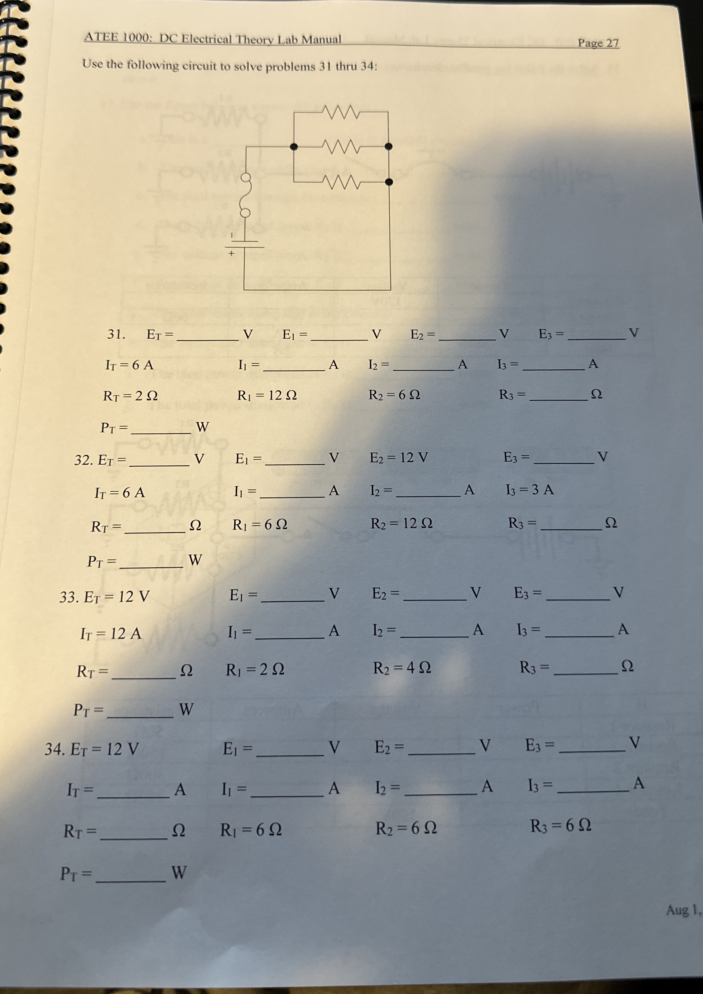 ATEE 1 0 0 0 : DC Electrical Theory Lab Manual