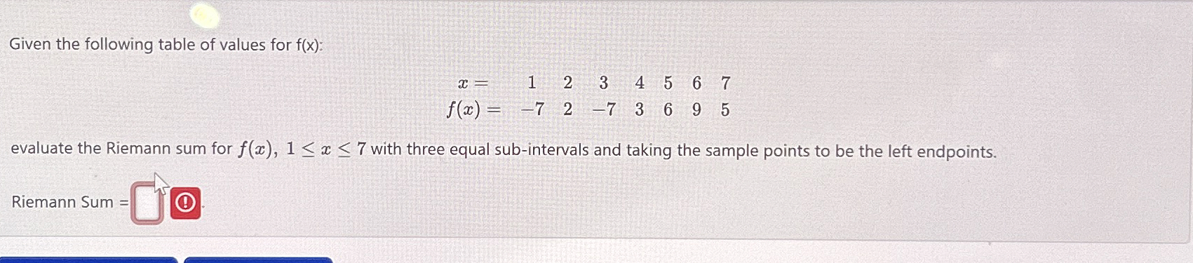Given the following table of values for f ( x ) :