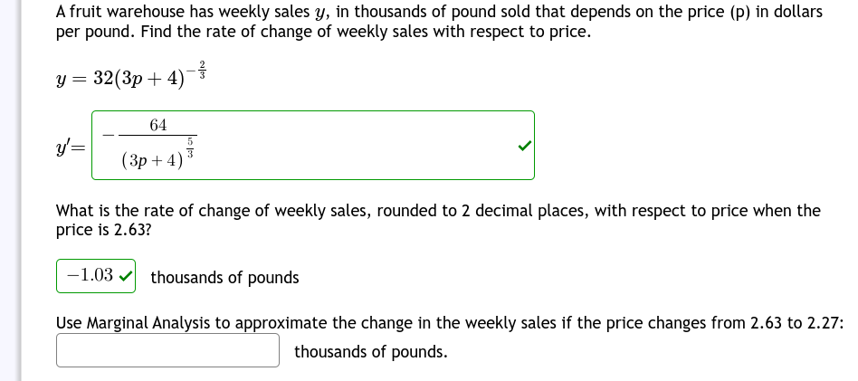 A fruit warehouse has weekly sales \ ( y \ ) , in
