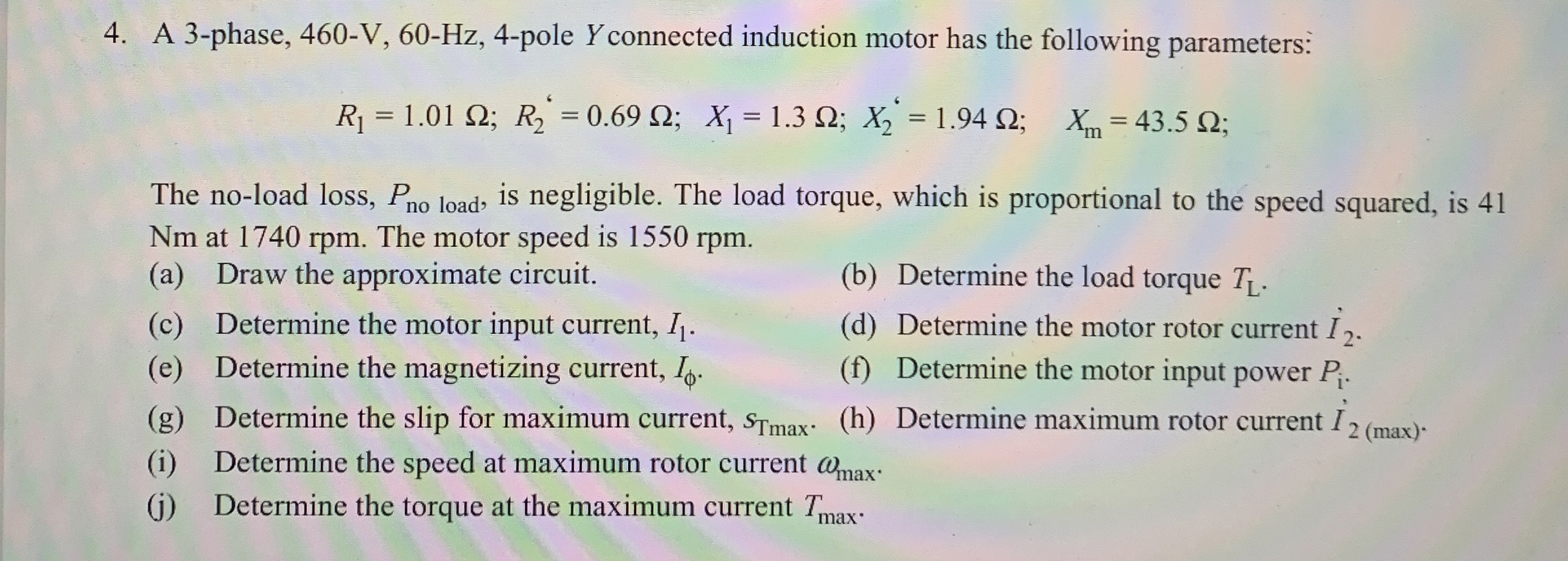 A 3 - phase, 4 6 0 - V , 6 0 - H z , 4 - pole Y