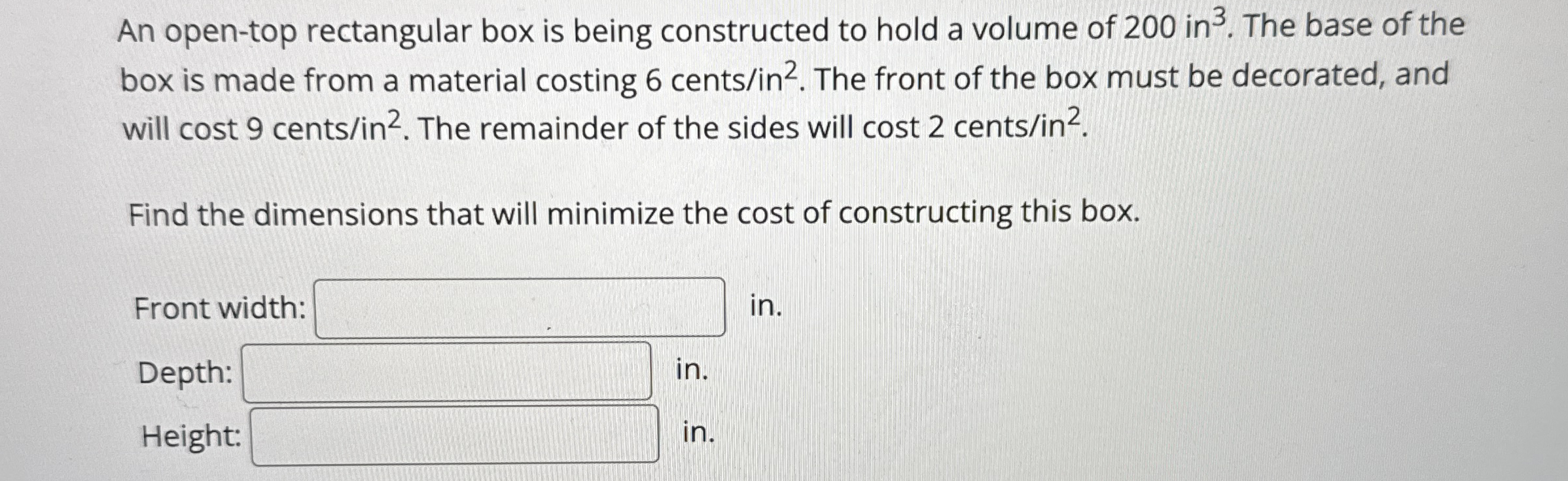 An open - top rectangular box is being