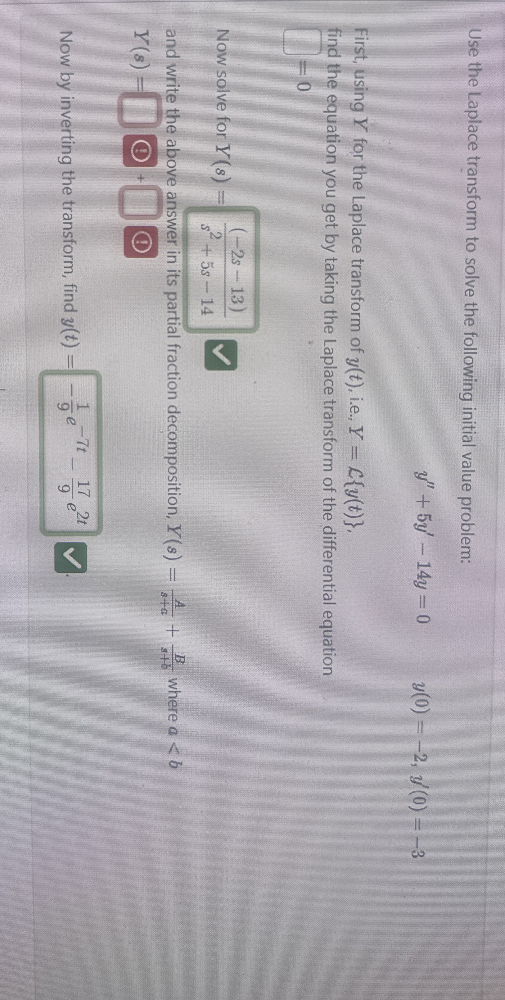 Use the Laplace transform to solve the following