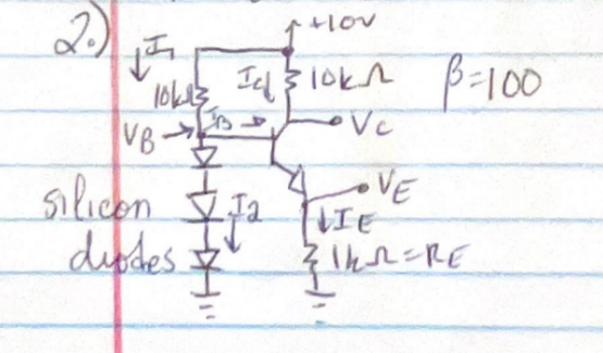 Determine Ic , Ie , Ib , Vc , Ve , Vb , I 1 , I 2
