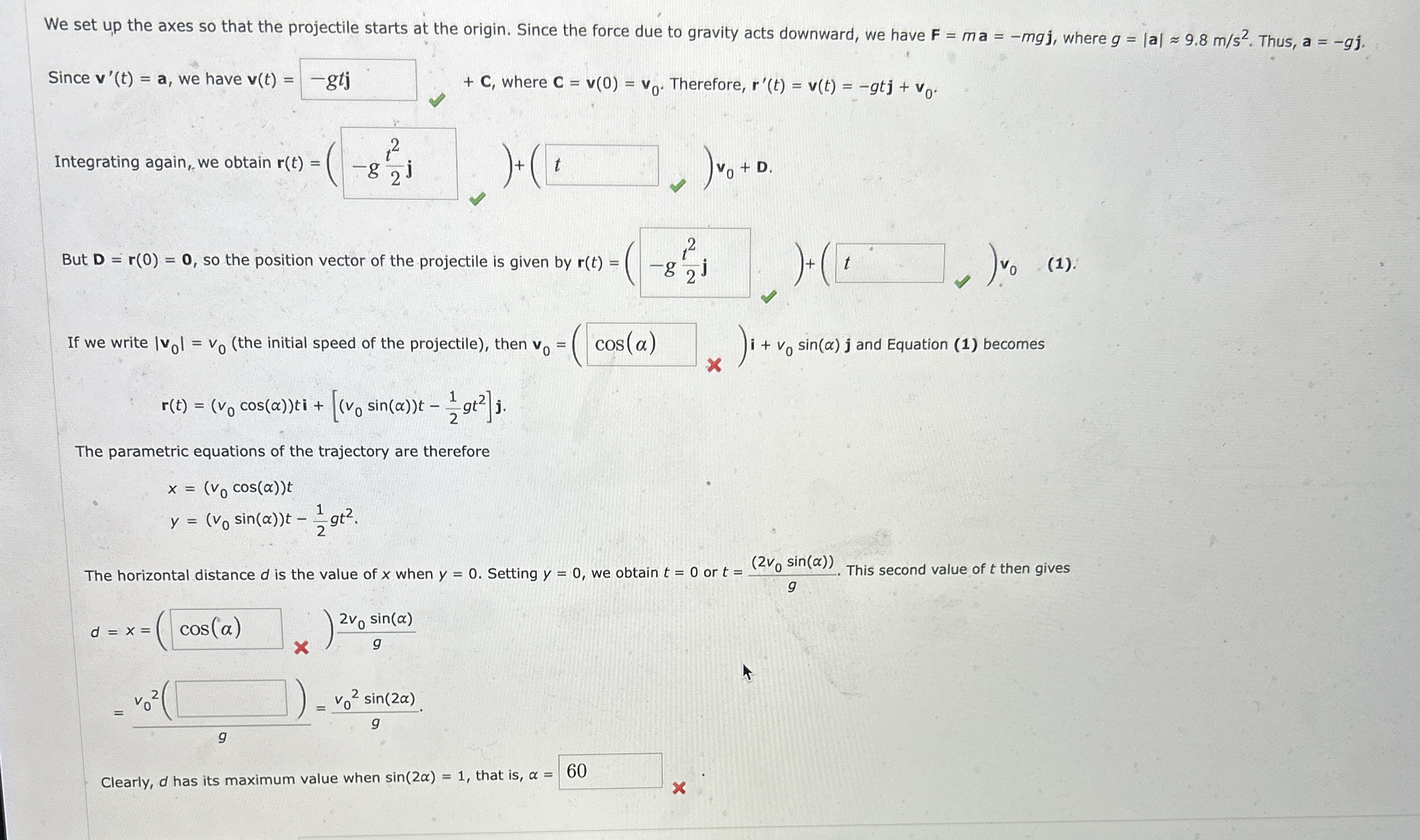 We set up the axes so that the projectile starts