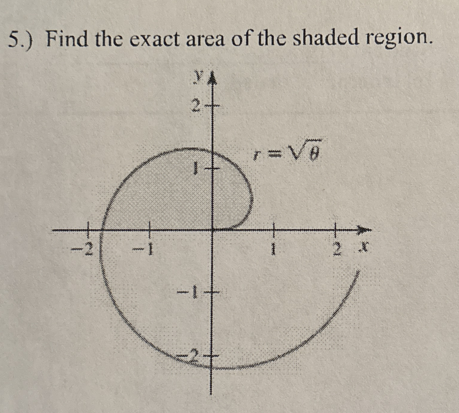 5 . ) Find the exact area of the shaded region.