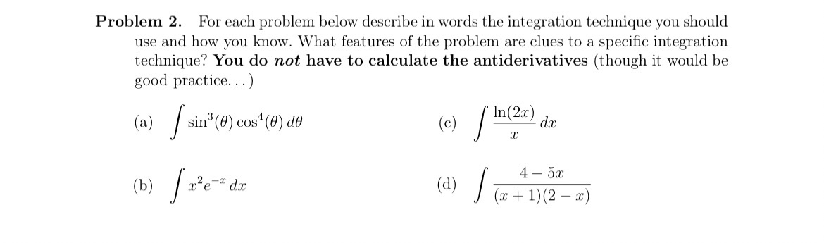 Problem 2 . For each problem below describe in