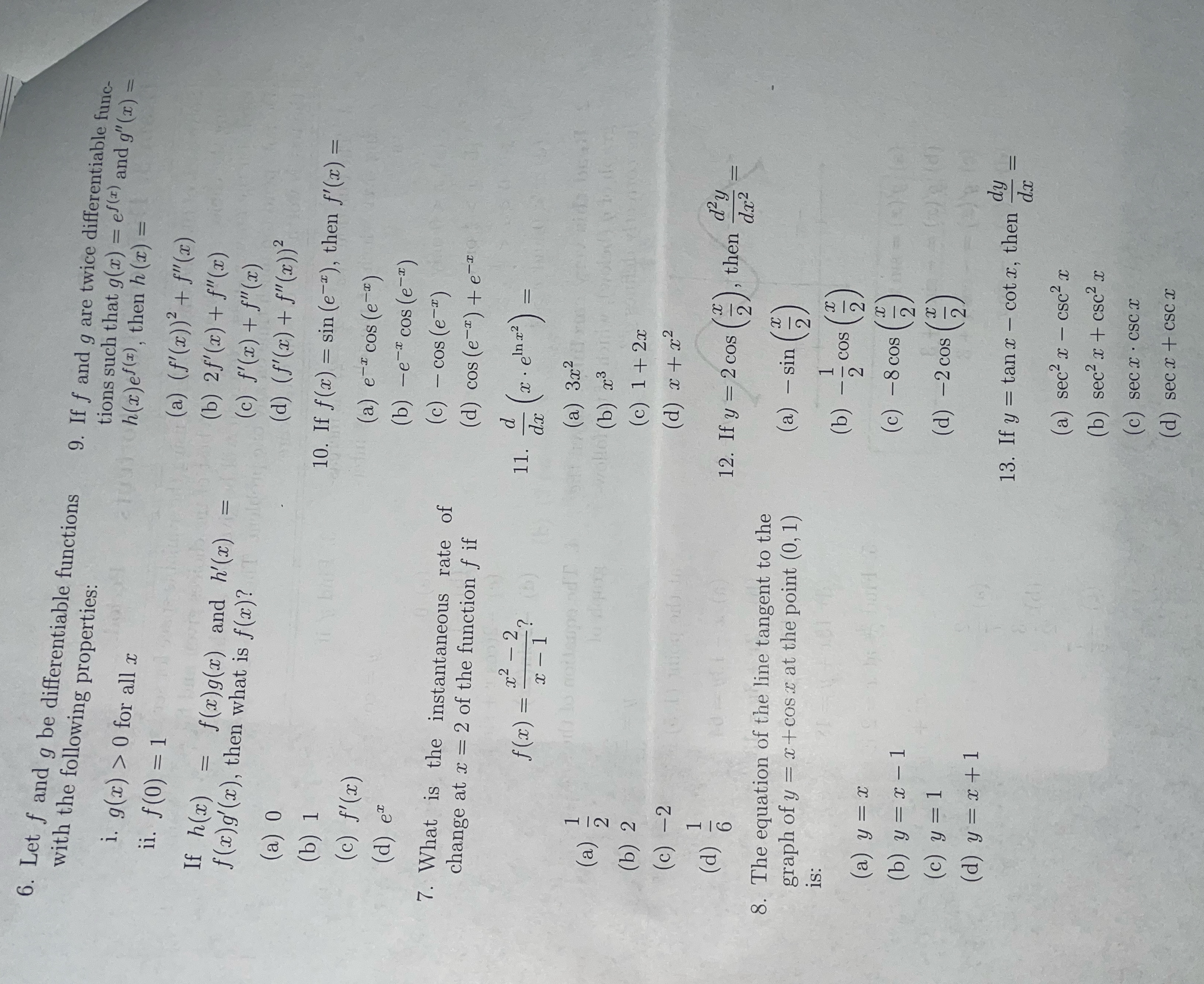 Let f and g be differentiable functions with the
