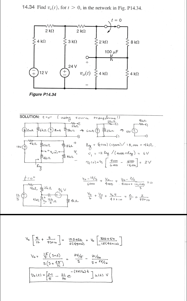 1 4 . 3 4 Find v o ( t ) , for t > 0 , in the