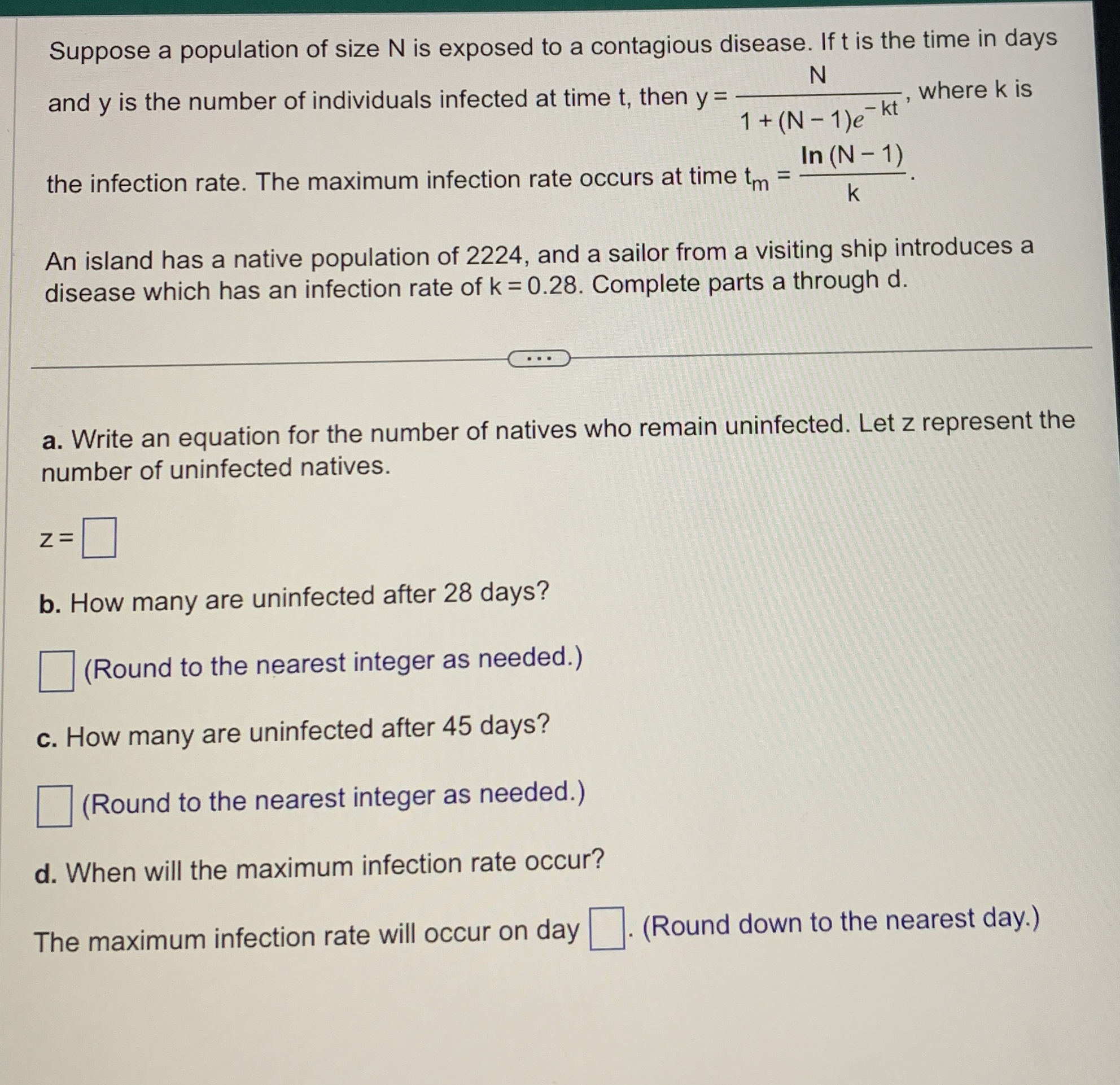 Suppose a population of size N is exposed to a