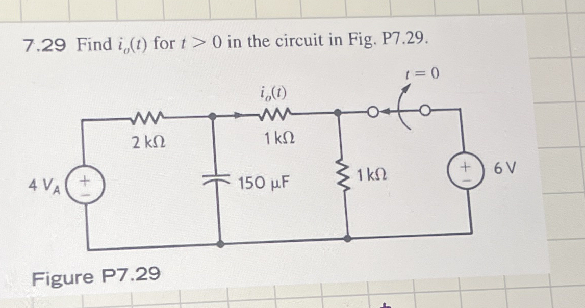 7 . 2 9 Find i o ( t ) for t > 0 in the circuit