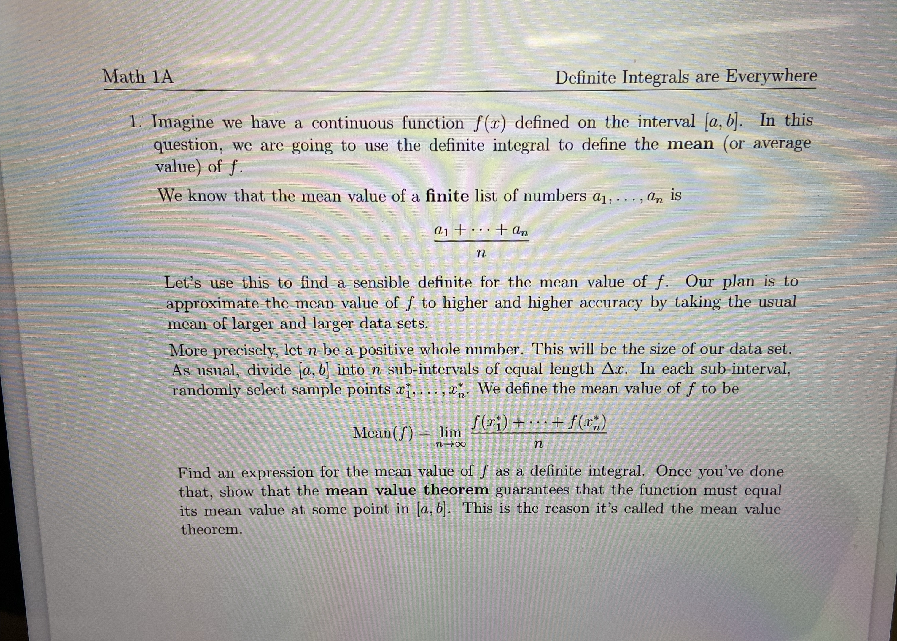 Math 1 A Definite Integrals are Everywhere